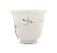 Six White Sgraffito Ground Famille Rose Porcelain "Eight Immortal' Bell-Shaped Wine Cups