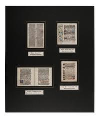 [MANUSCRIPT LEAVES -- BIBLES]. A group of 4 manuscript leaves on vellum, matted together, comprising: