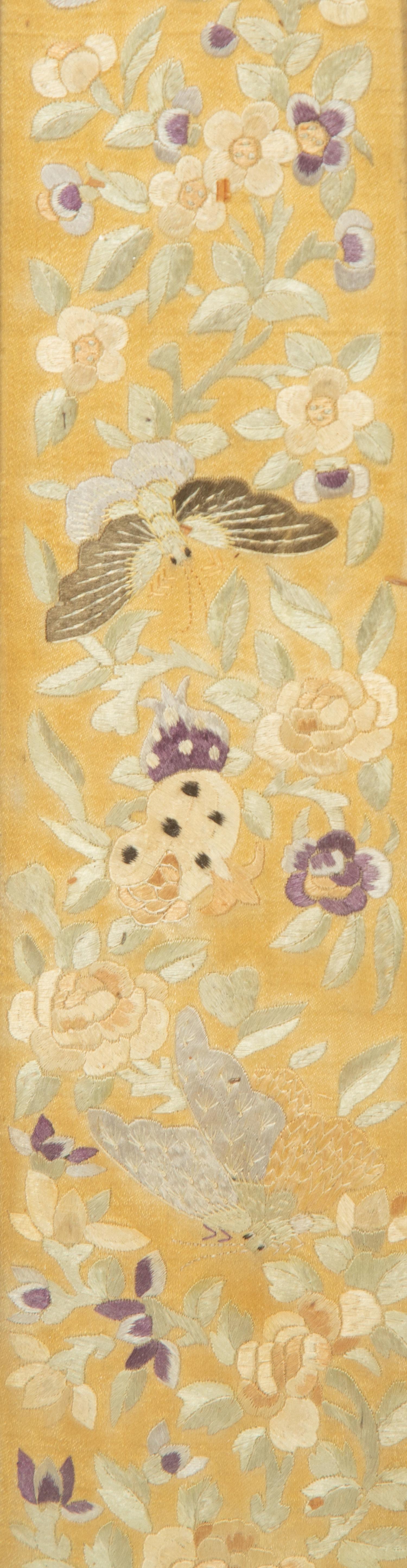 Three Chinese Framed Embroidered Silk Panels