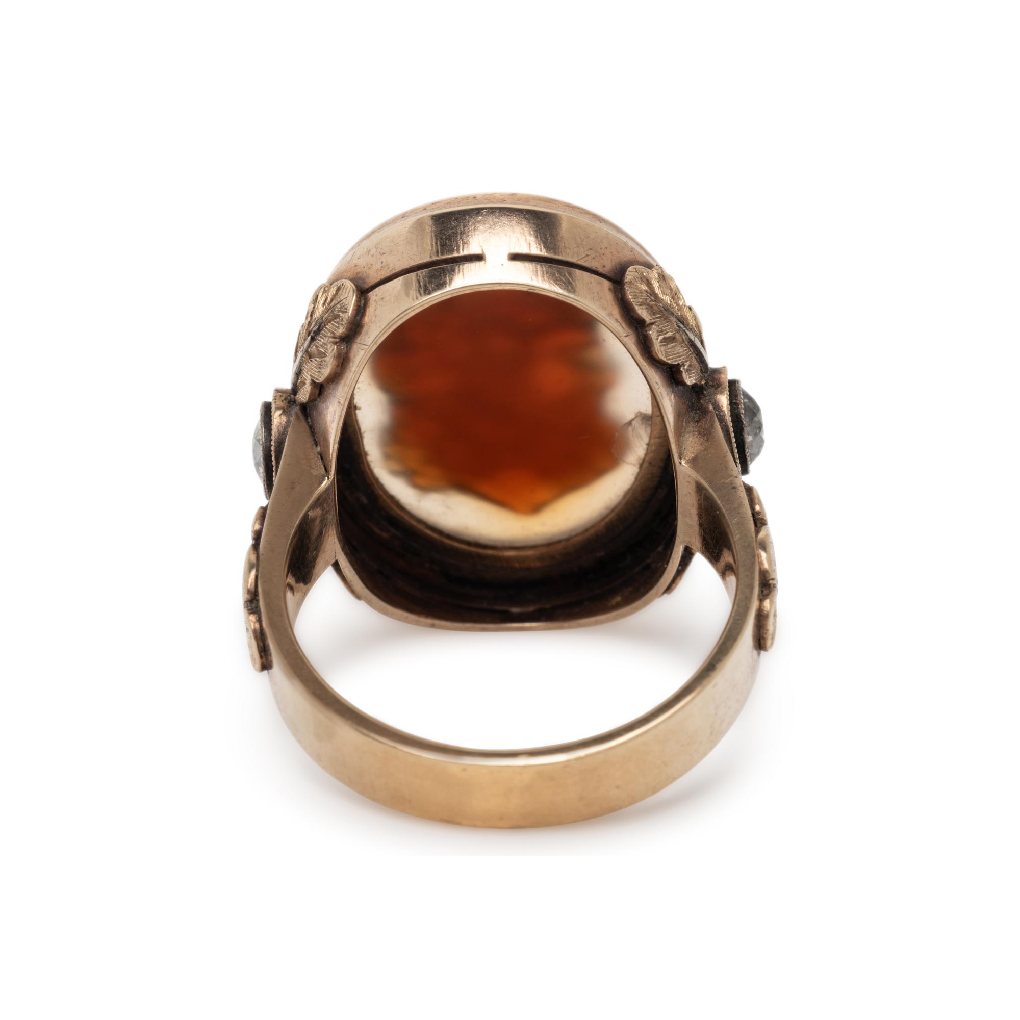 VICTORIAN, YELLOW GOLD, HARDSTONE CAMEO, AND DIAMOND RING