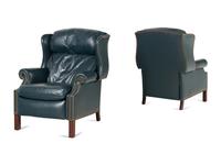 A Pair of George III Style Mahogany and Leather Upholstered Reclining Wingback Chairs