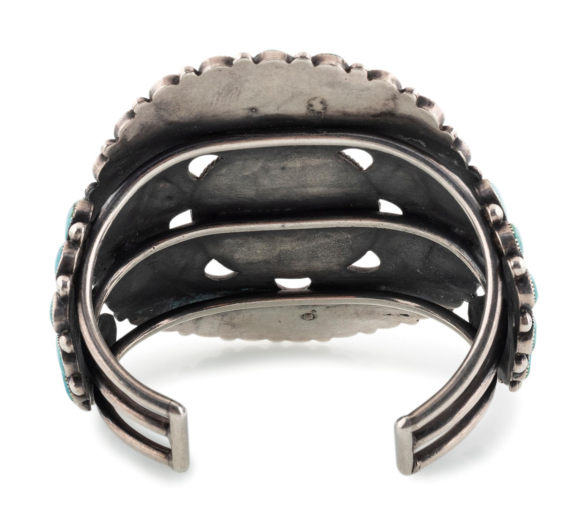 Navajo Silver and Turquoise Cluster Cuff Bracelet