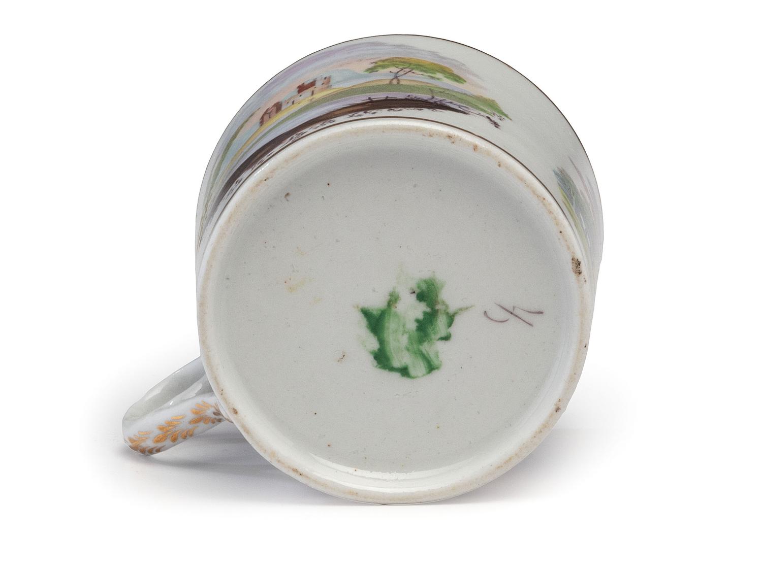 Four Painted Porcelain Articles and a Transferware Plate