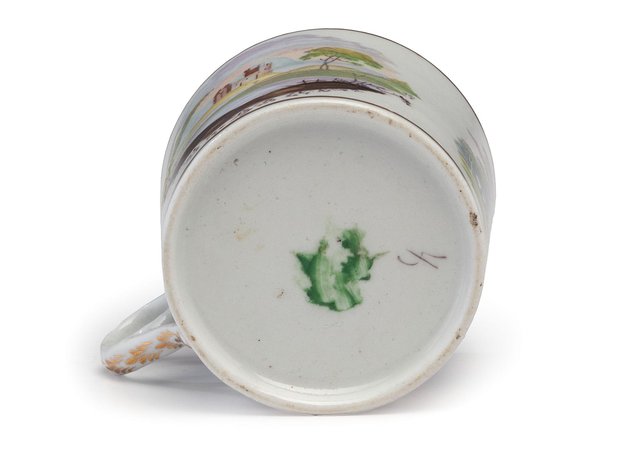 Four Painted Porcelain Articles and a Transferware Plate