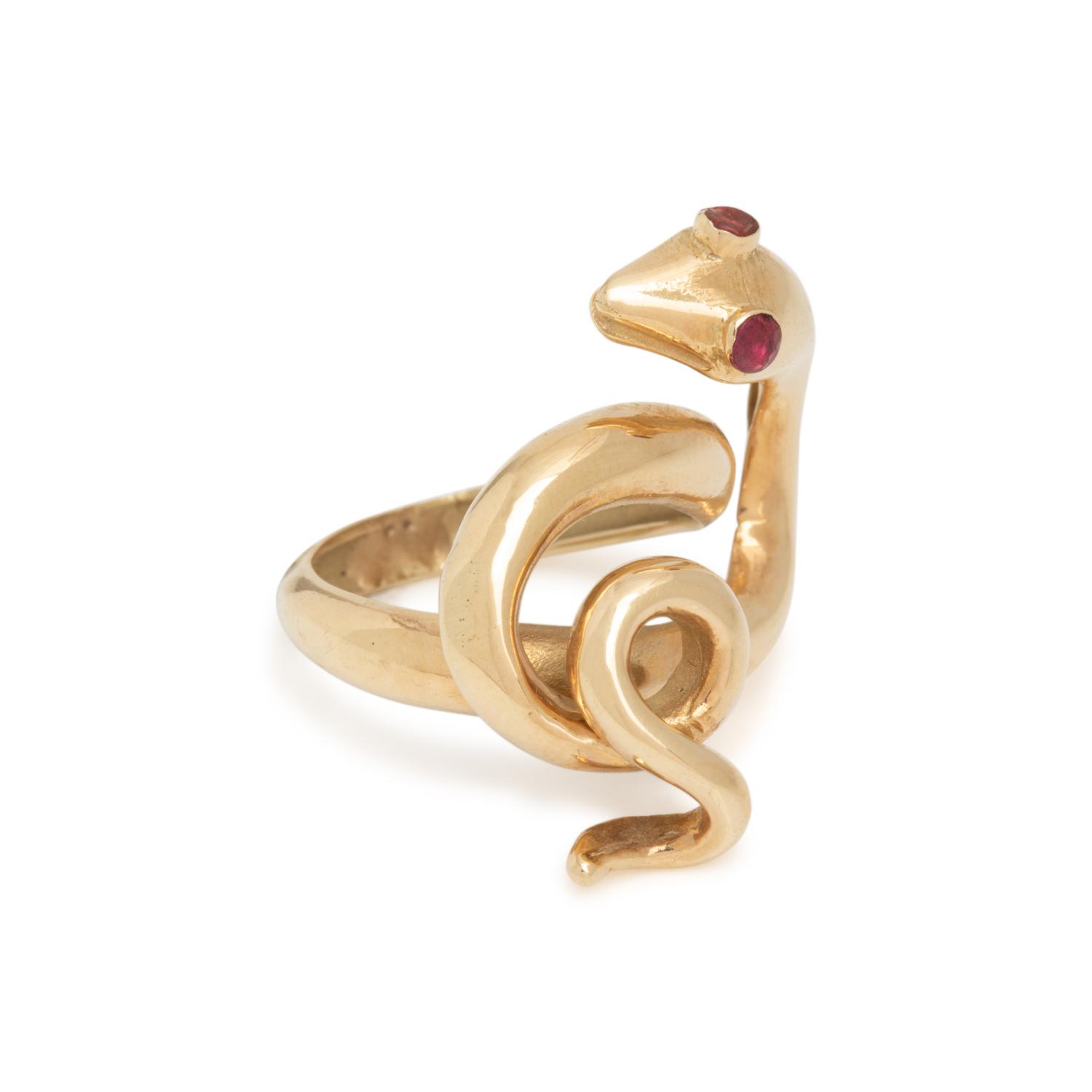 YELLOW GOLD AND RUBY SNAKE RING