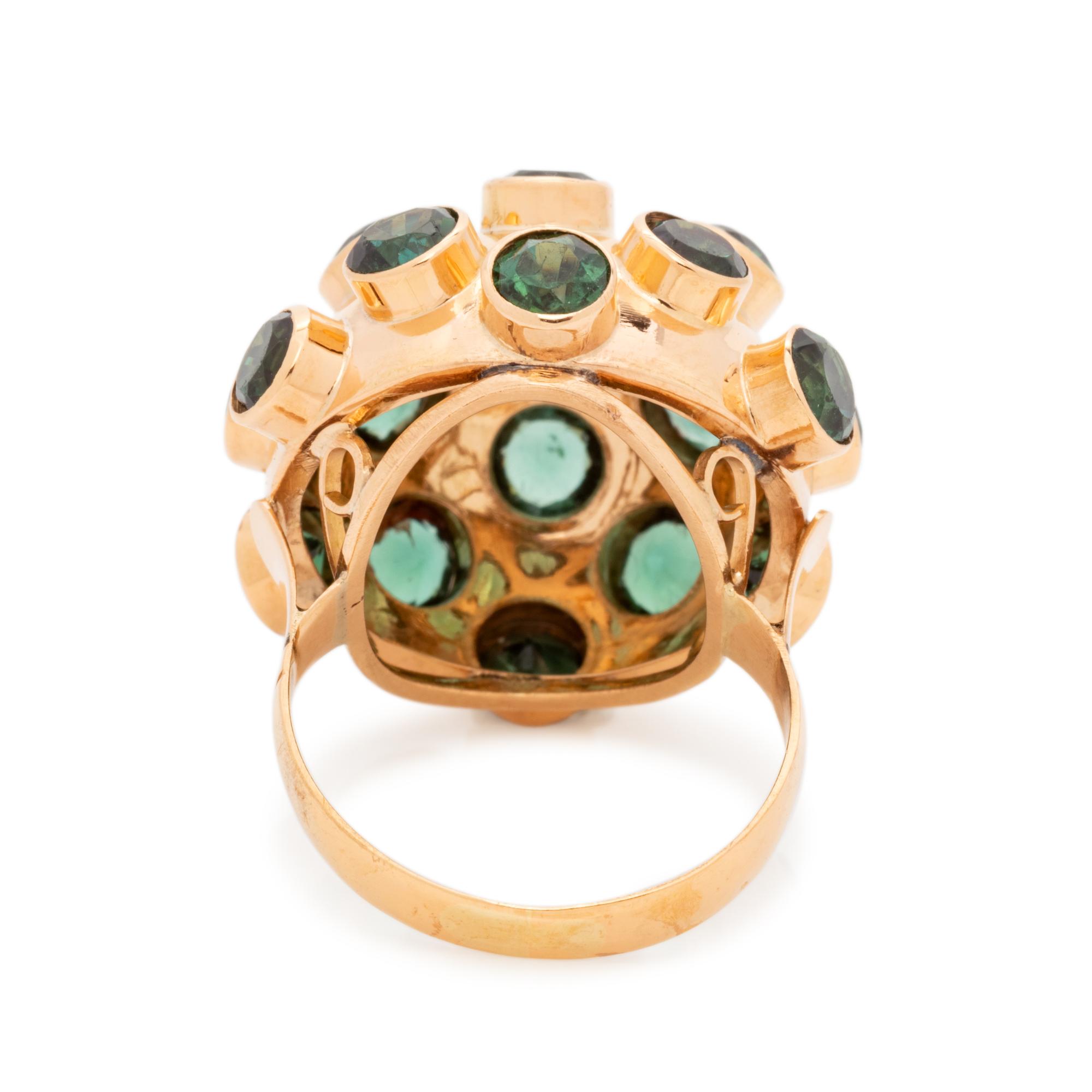 YELLOW GOLD AND GREEN TOURMALINE SPUTNIK RING