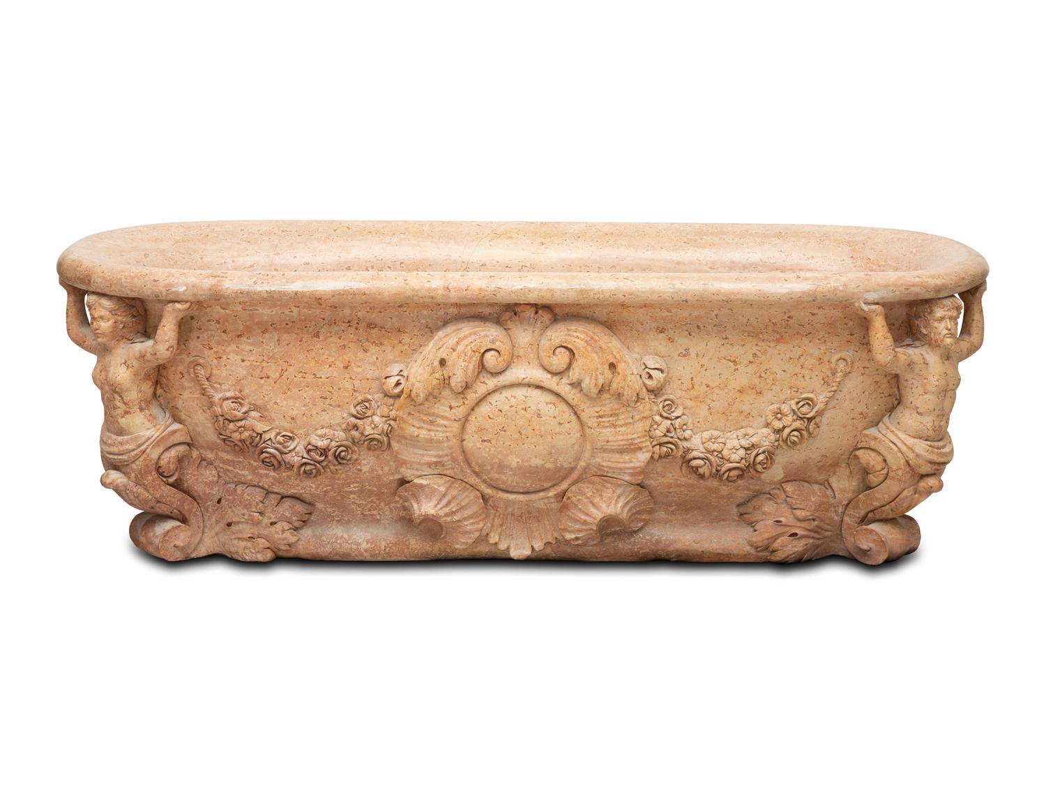 An Italian Carved Rouge Marble Bath Tub — 20th Century
