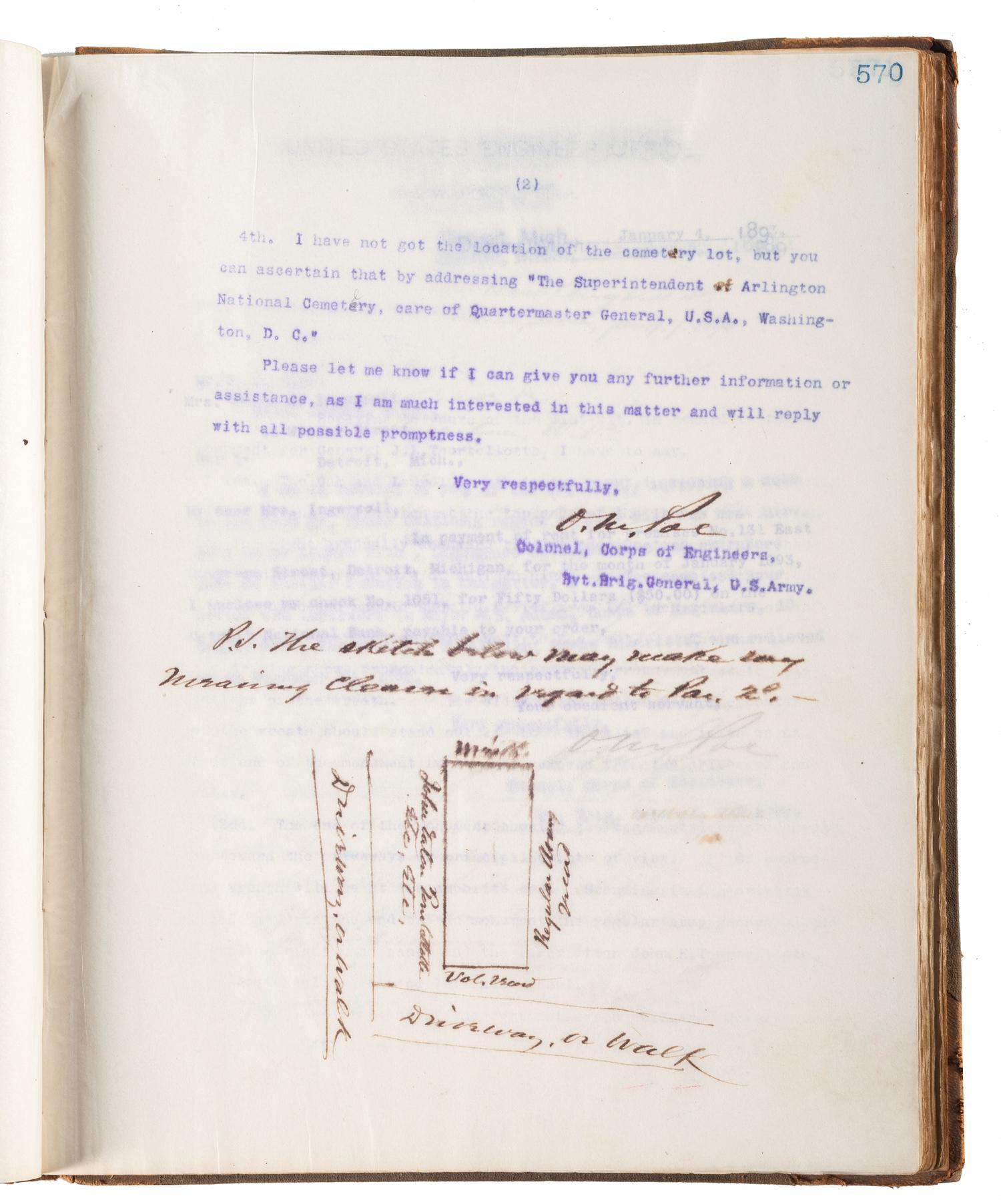 [ENGINEERING] -- [CIVIL WAR]. Group of 3 letterpress copybooks containing ca 1885-1895 correspondence of US Army officer and engineer Orlando Metcalf Poe (1832-1895).