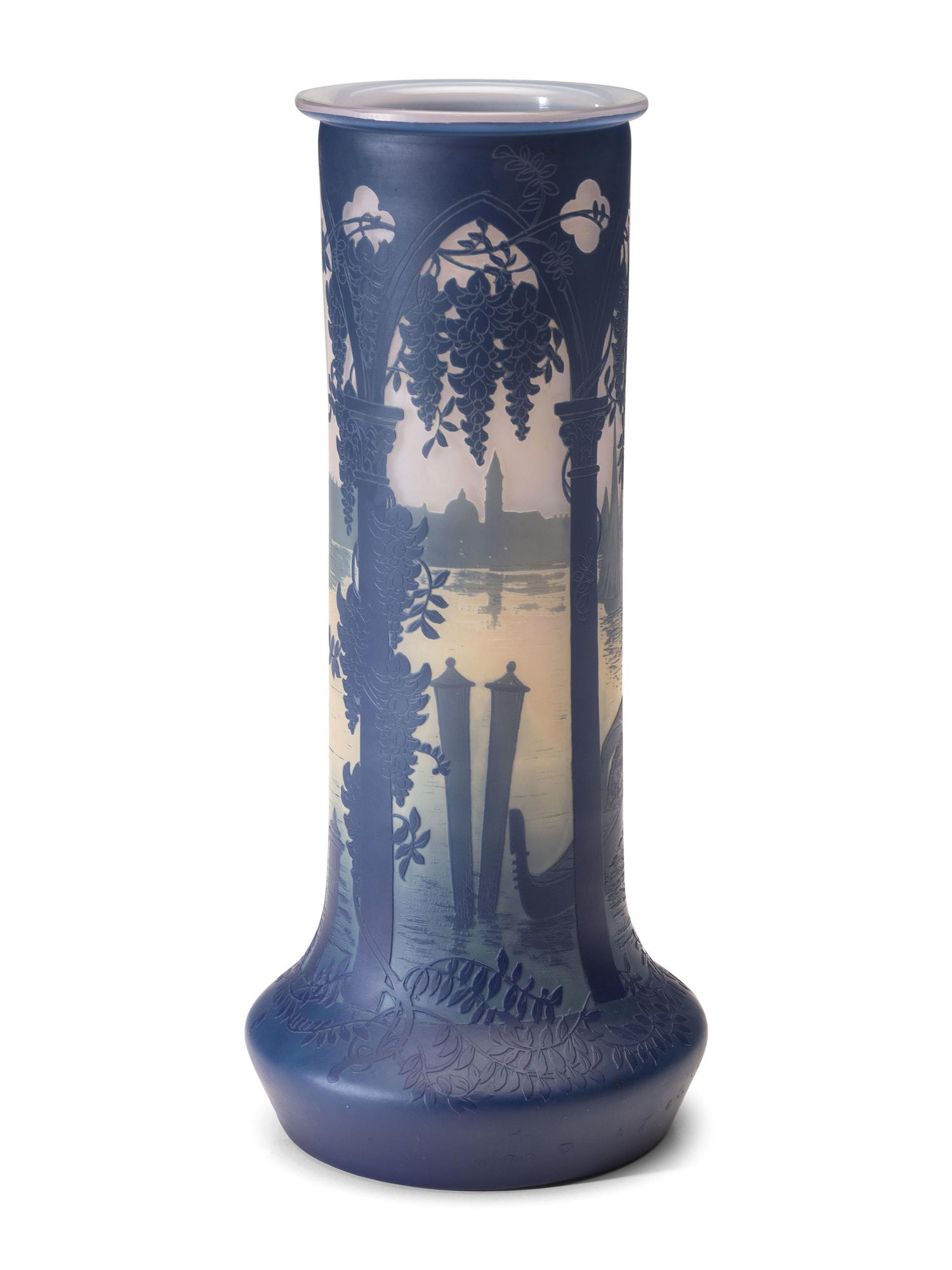 A DeVez Cameo Glass Landscape Vase