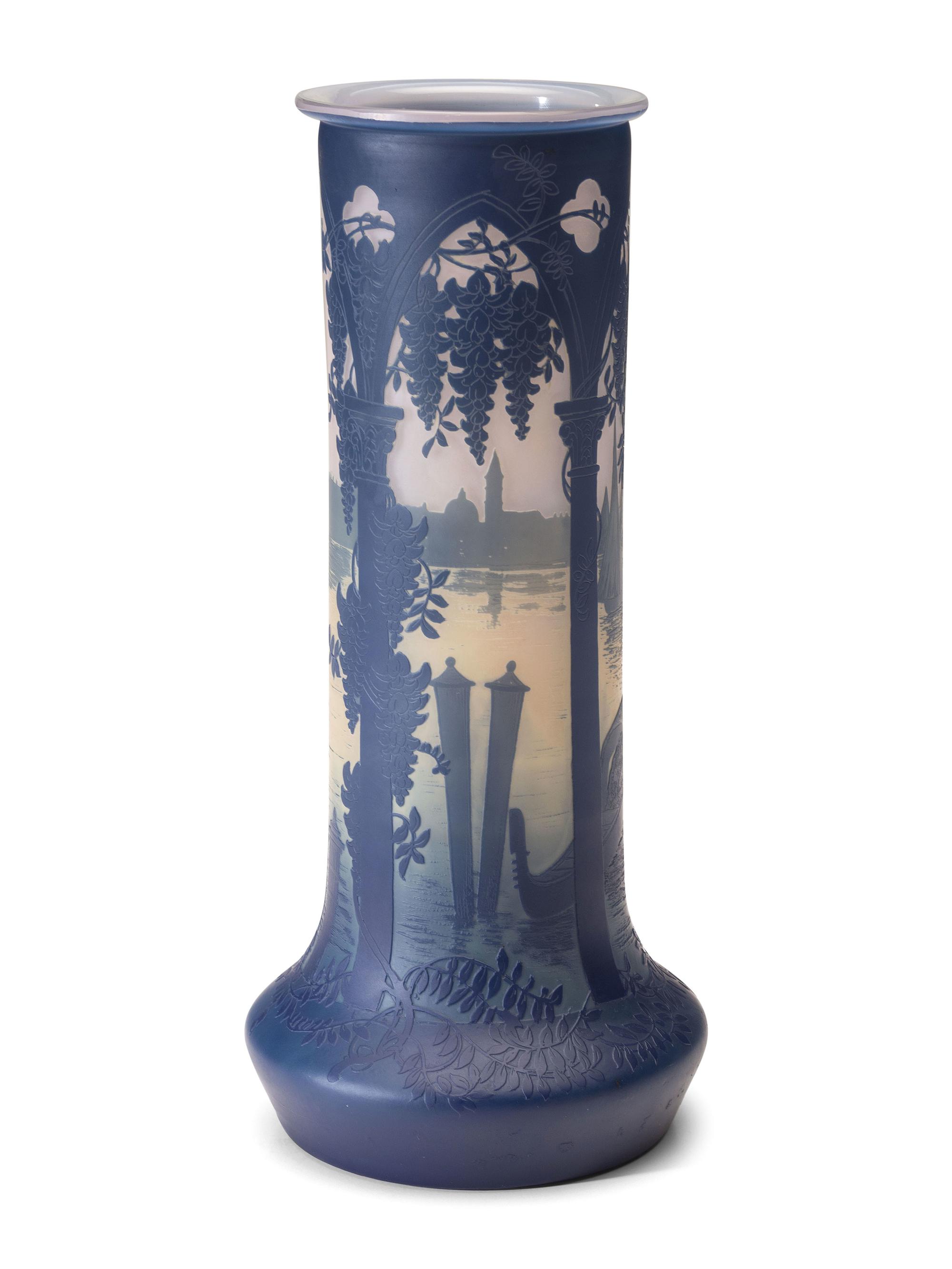 A DeVez Cameo Glass Landscape Vase