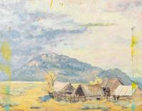 O. Conrad Schwiering, (American, b.1930), View Across Valley from High Point with study of two horses near barn verso