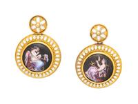 ANTIQUE, YELLOW GOLD, PAINTED PORCELAIN, AND ENAMEL EARRINGS