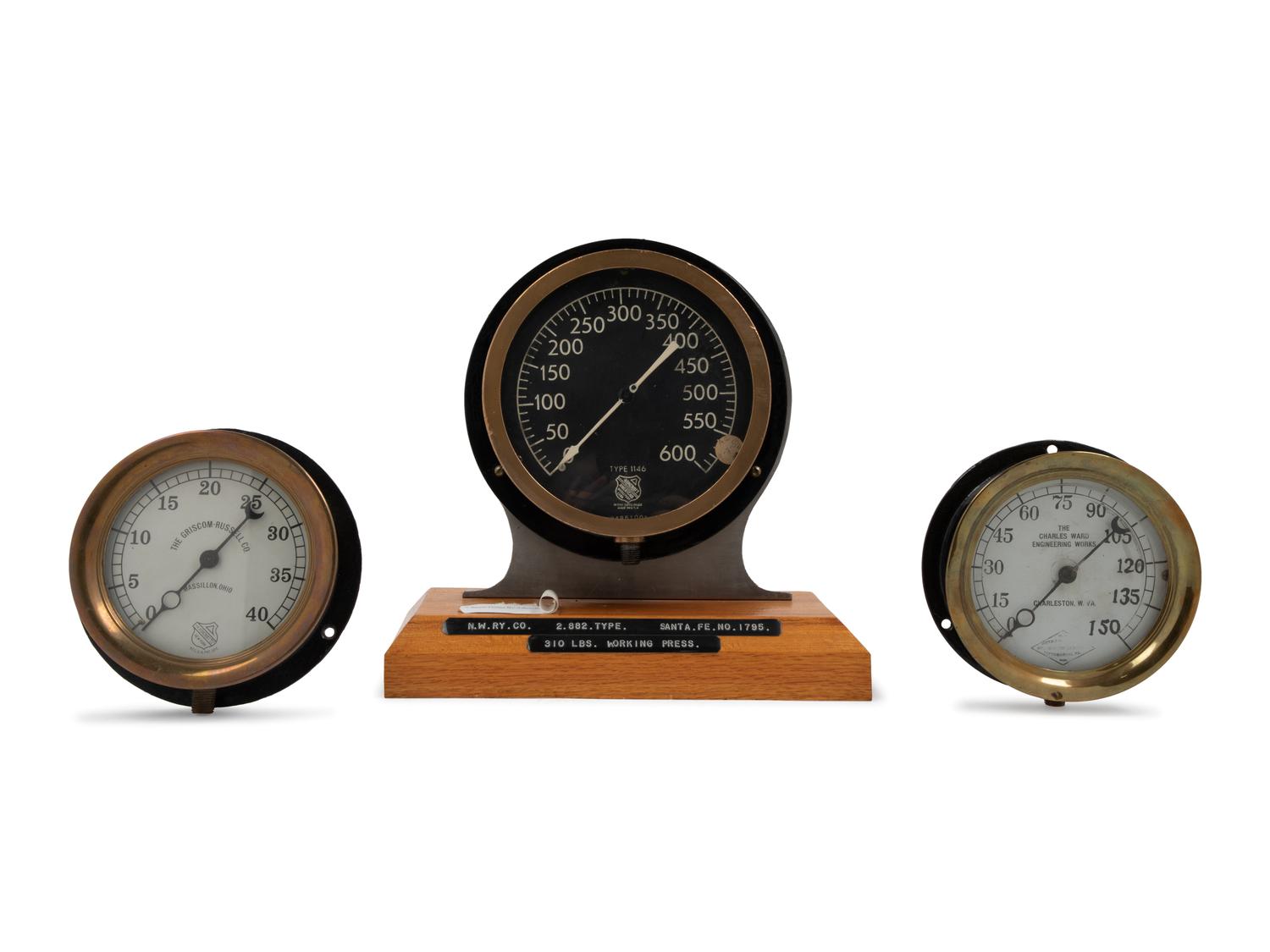 An Grissom Russell Co. Brass-Cased Locomotive Steam Pressure Gauge