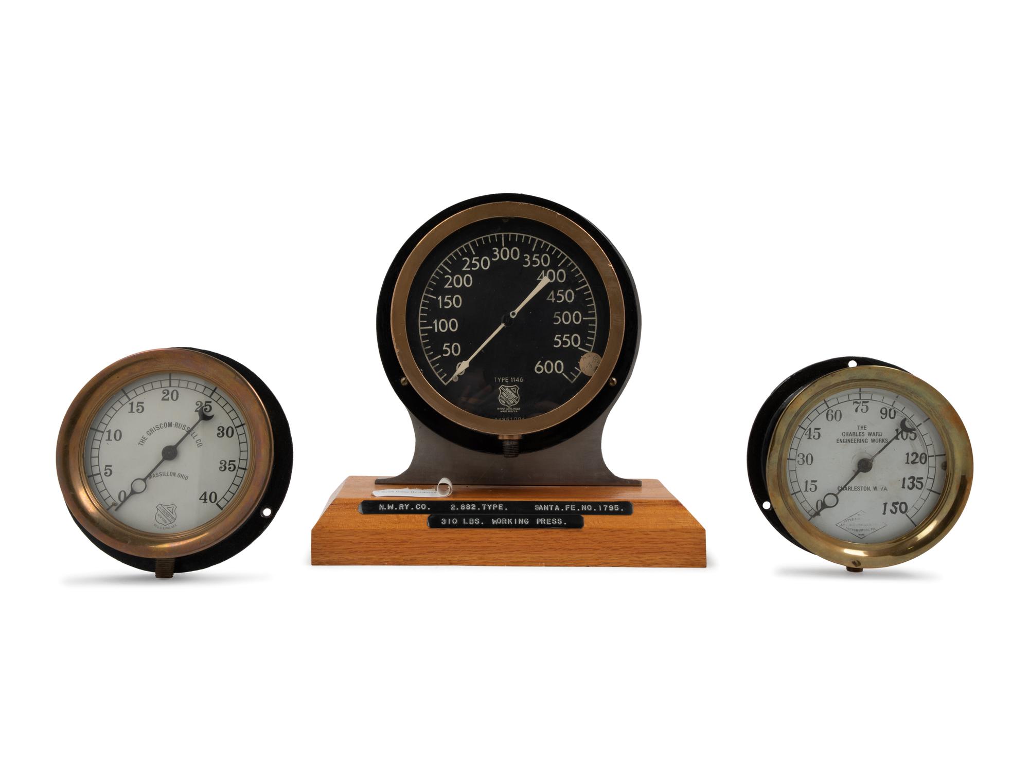 An Grissom Russell Co. Brass-Cased Locomotive Steam Pressure Gauge