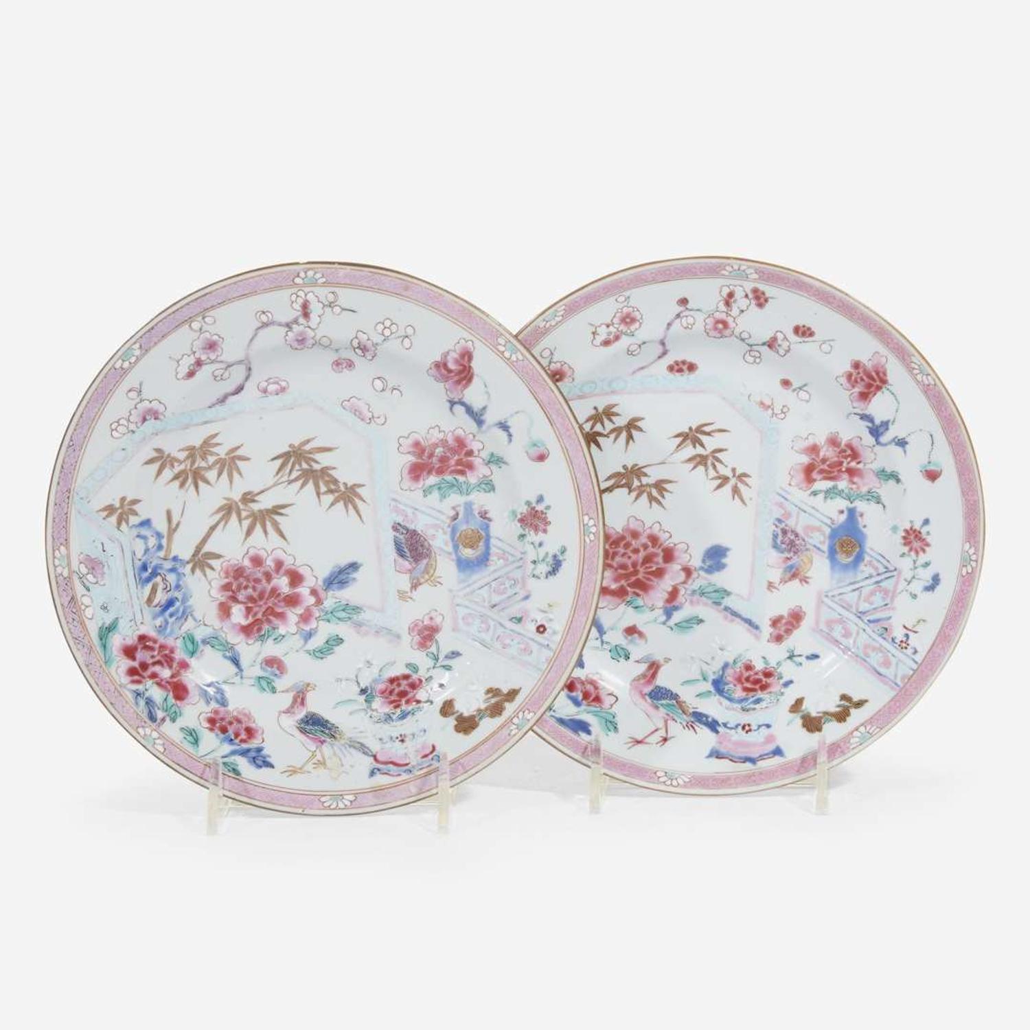 A pair of Chinese Export porcelain Famille Rose plates 19th century