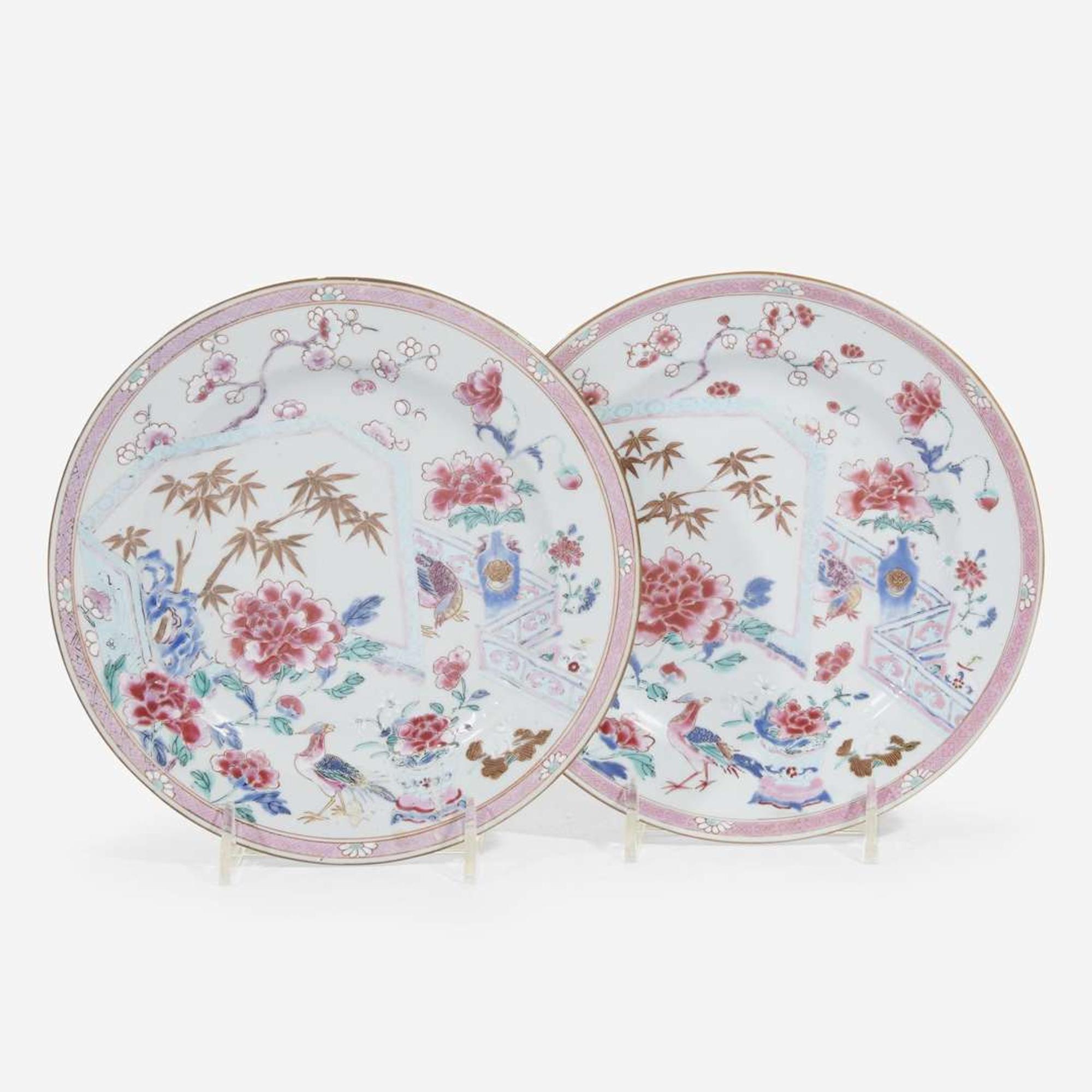 A pair of Chinese Export porcelain Famille Rose plates 19th century