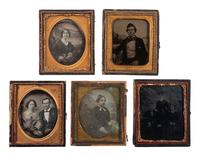 [EARLY PHOTOGRAPHY]. 10 sixth plate portraits with painted backdrops, incl. BALL & THOMAS