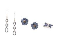 A Collection of 14 Karat White Gold, Sapphire and Diamond Jewelry,