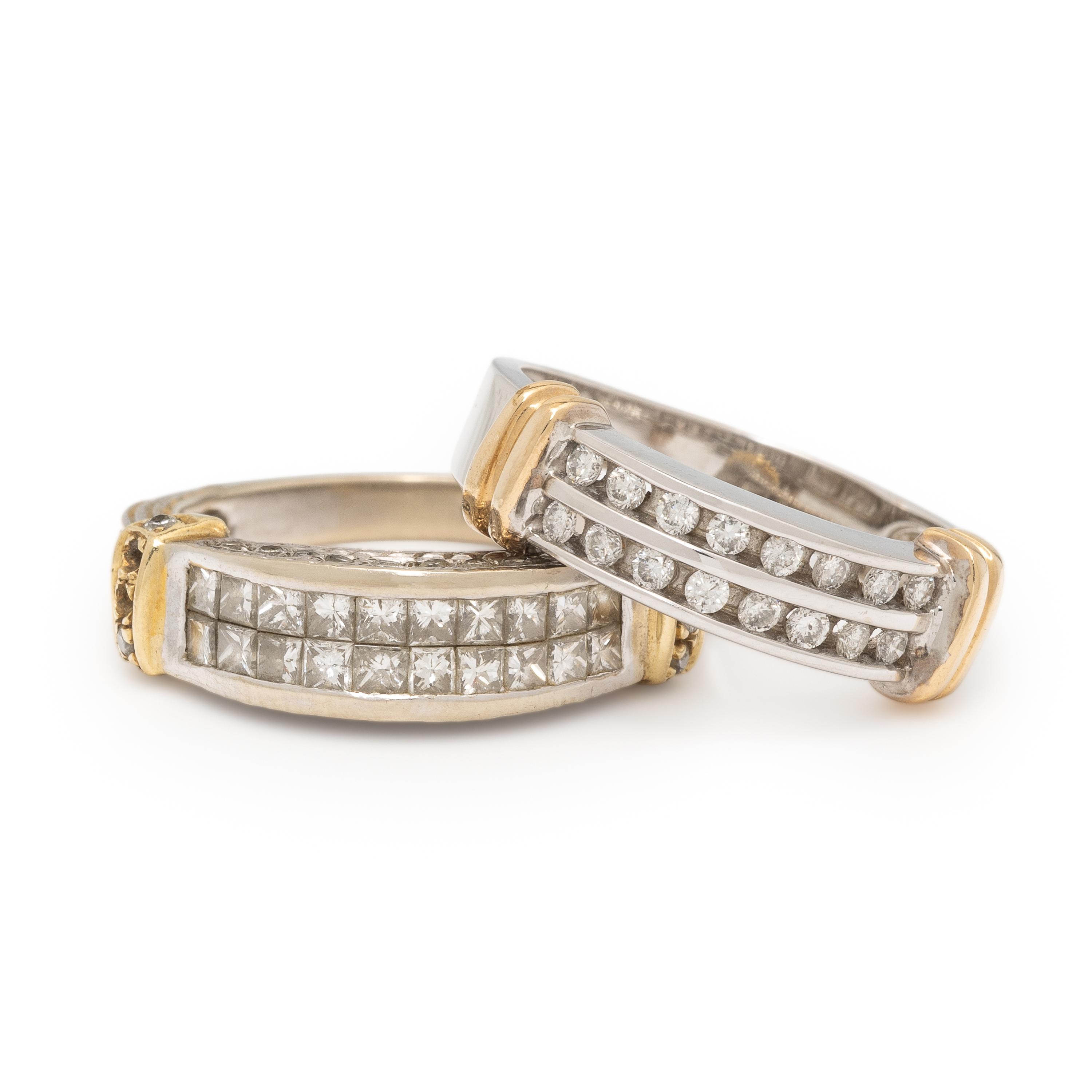 Two Bi-color Gold and Diamond Bands