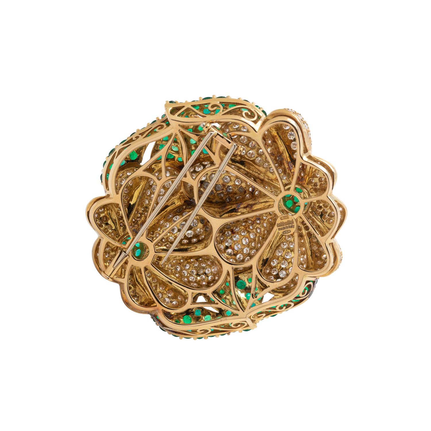 SABBADINI, DIAMOND AND EMERALD BROOCH