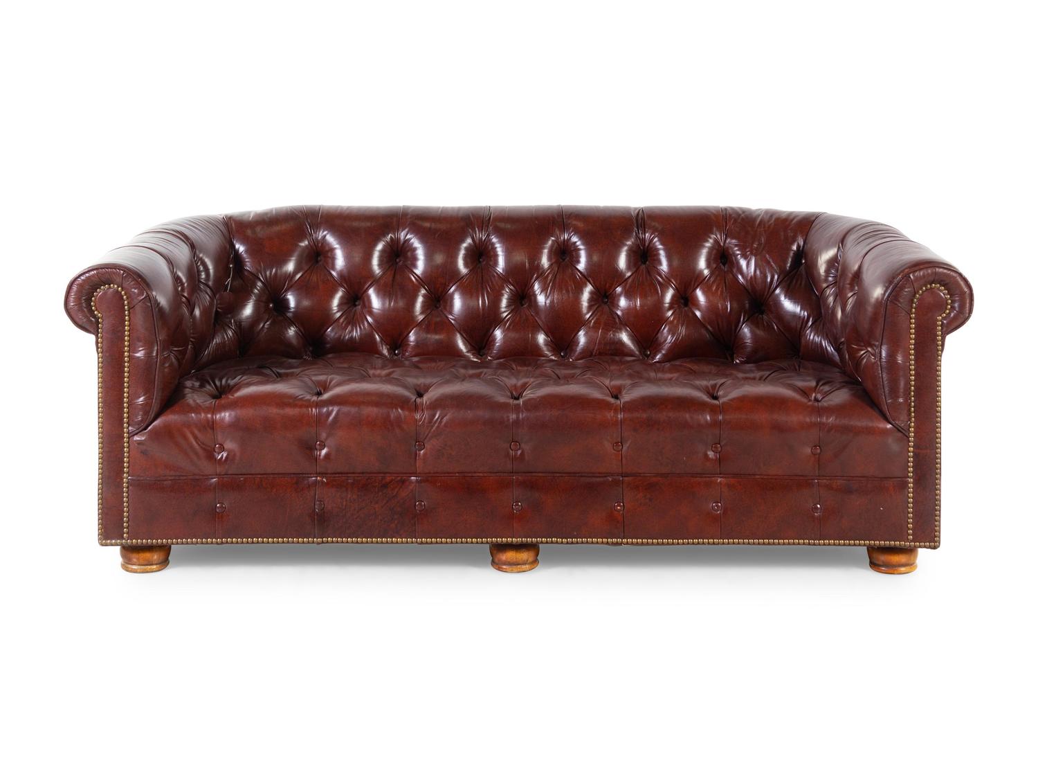 A Faux Leather Button-Tufted Chesterfield Sofa