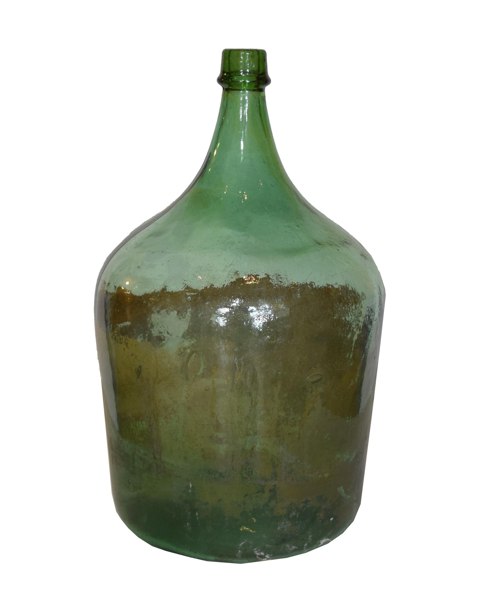 Three Green Glass Wine Bottles 9" W x 9" D x 15.5" H — Argentina, Early 20th Century