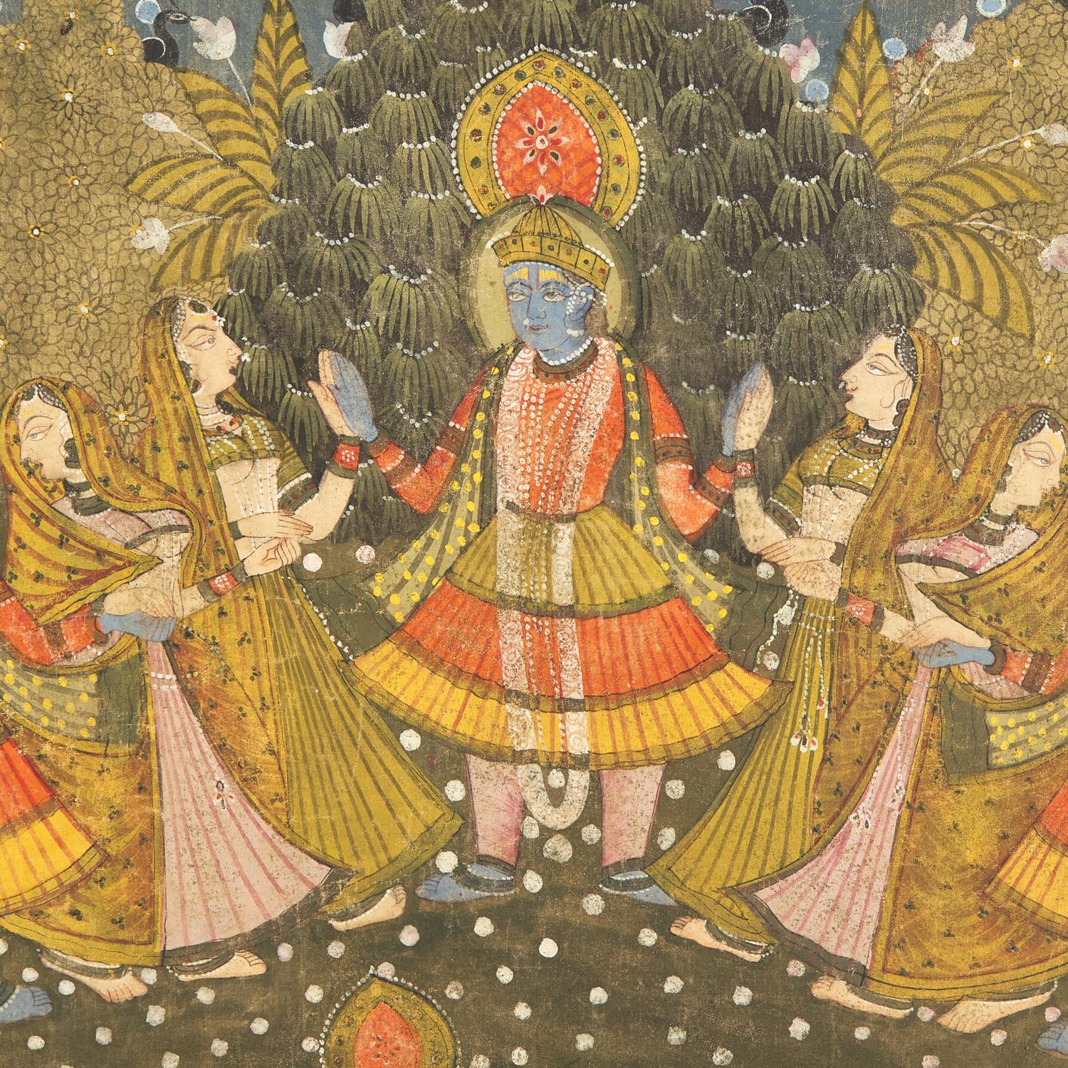 An Indian Pichwai Depicting a Rasa Mandala with Krishna and Gopis, 19th-Early 20th Century 十九至二十世紀初 Krishna及Gopis印度畫