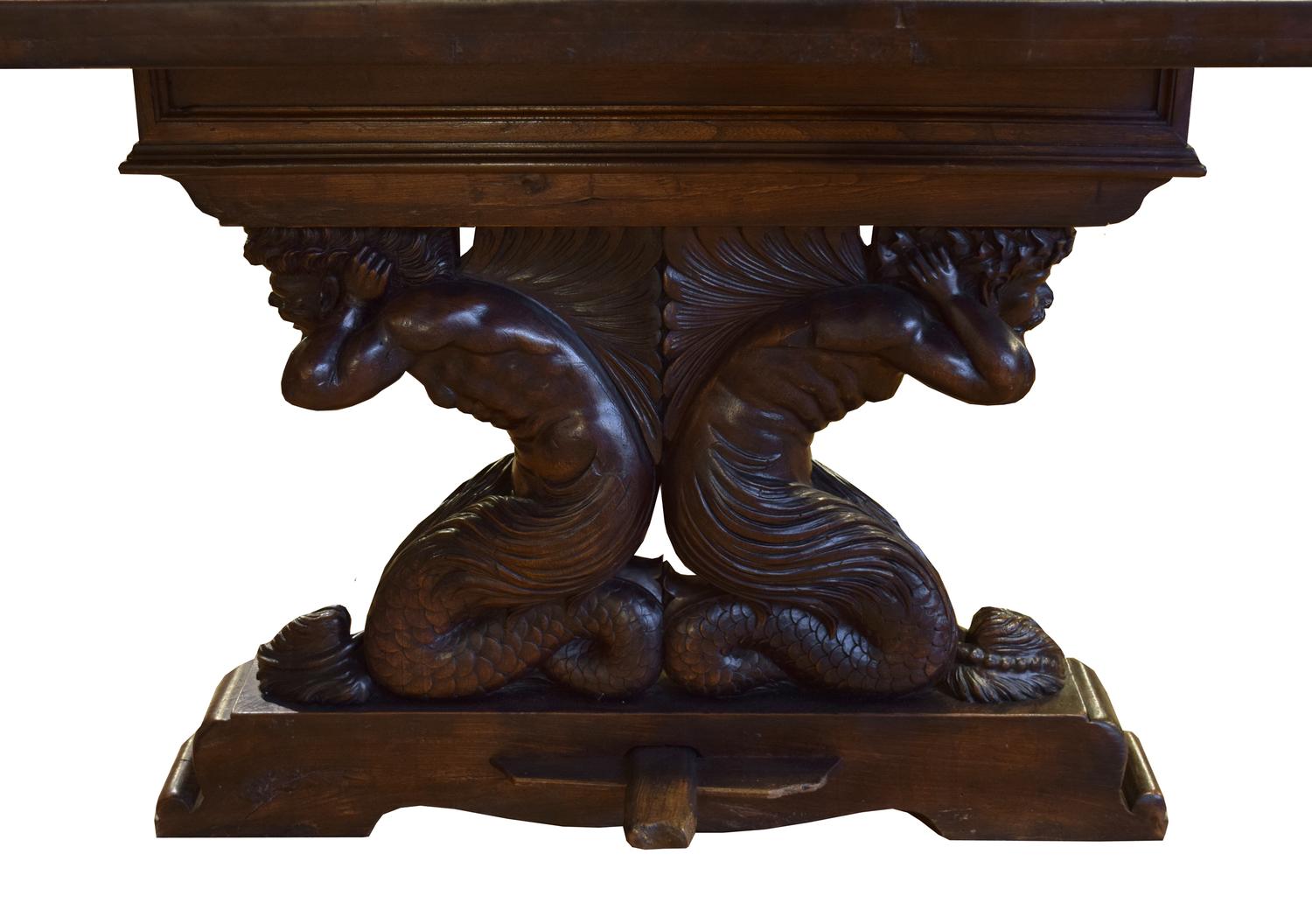 A Carved Refectory Table with Figural Supports 95" W x 35.5" D x 31" H — Italy, 19th Century