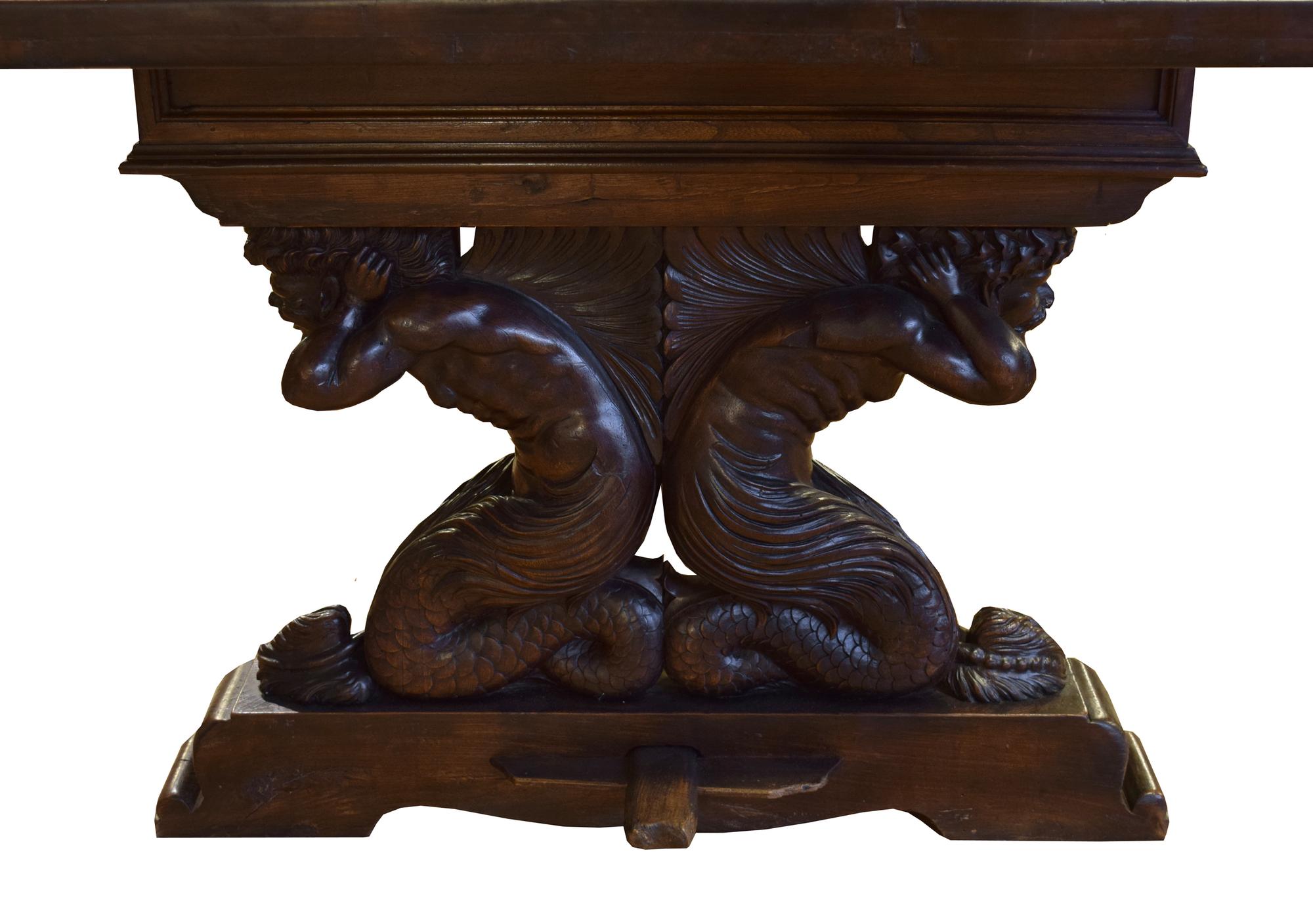 A Carved Refectory Table with Figural Supports 95" W x 35.5" D x 31" H — Italy, 19th Century