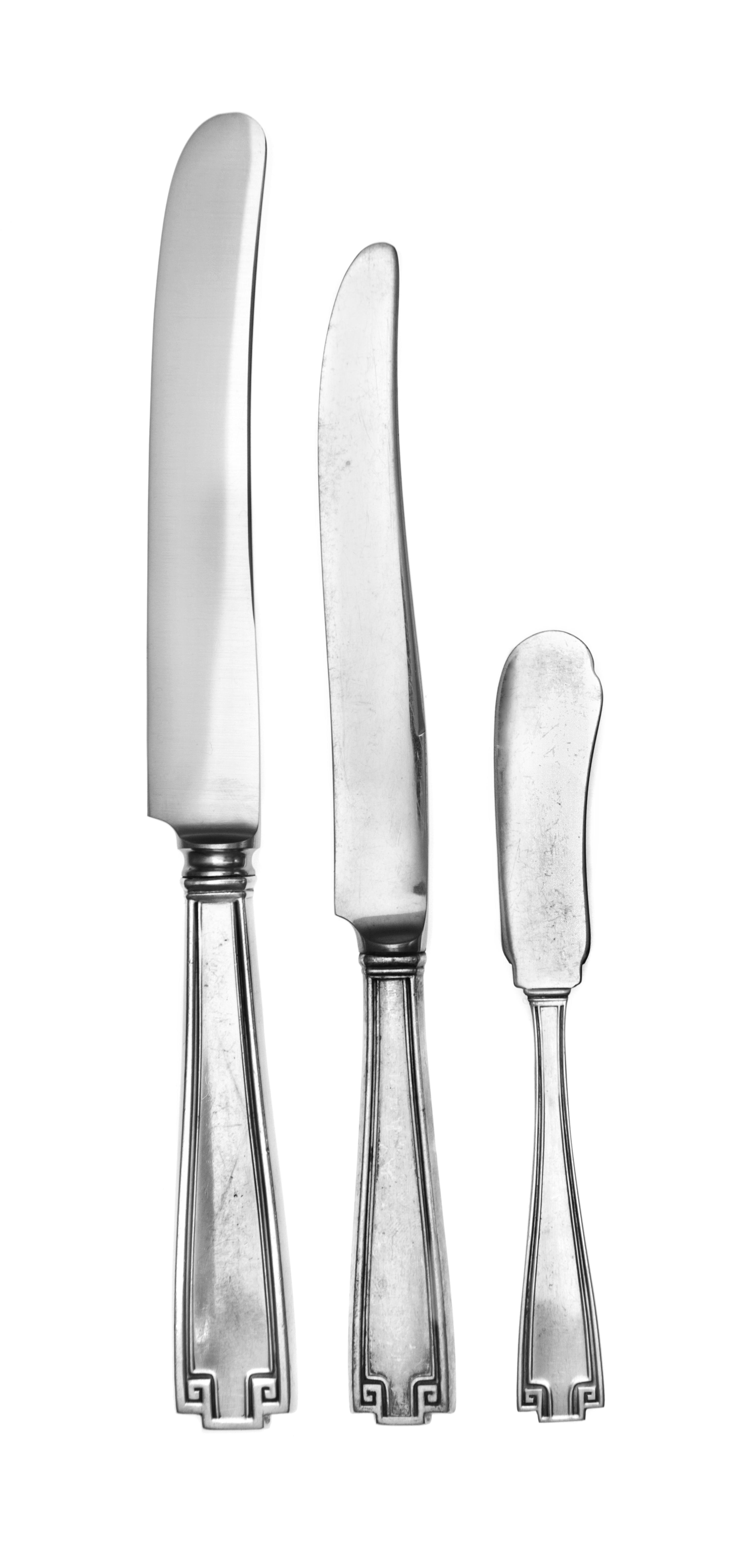 An American Silver Knife Set, Gorham Mfg. Co., Providence, R.I., 20th century, in the Greek Heath pattern, comprising: 8 dinner knives