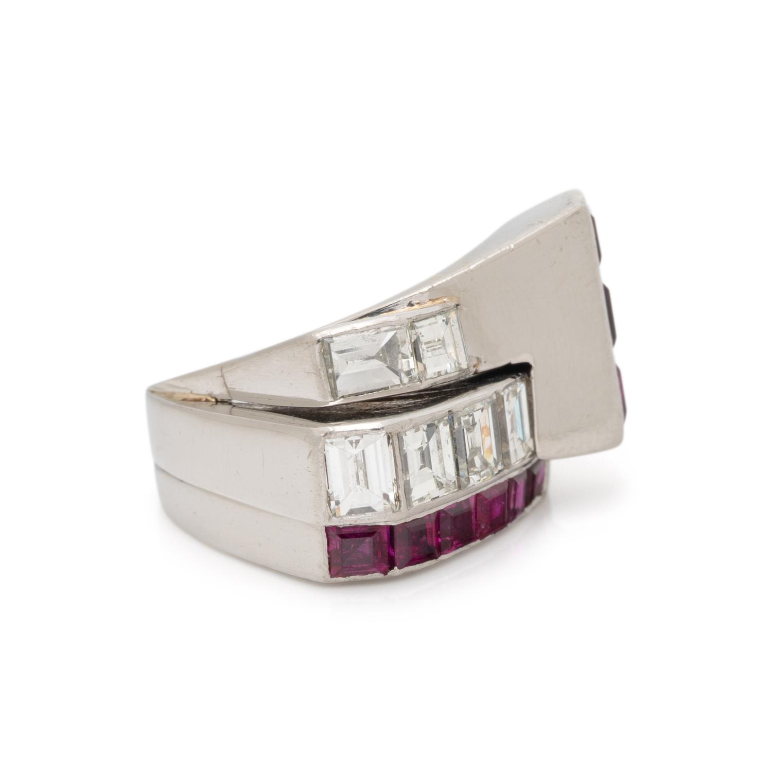 ART DECO, RUBY, DIAMOND, AND PLATINUM RING