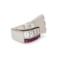 ART DECO, RUBY, DIAMOND, AND PLATINUM RING