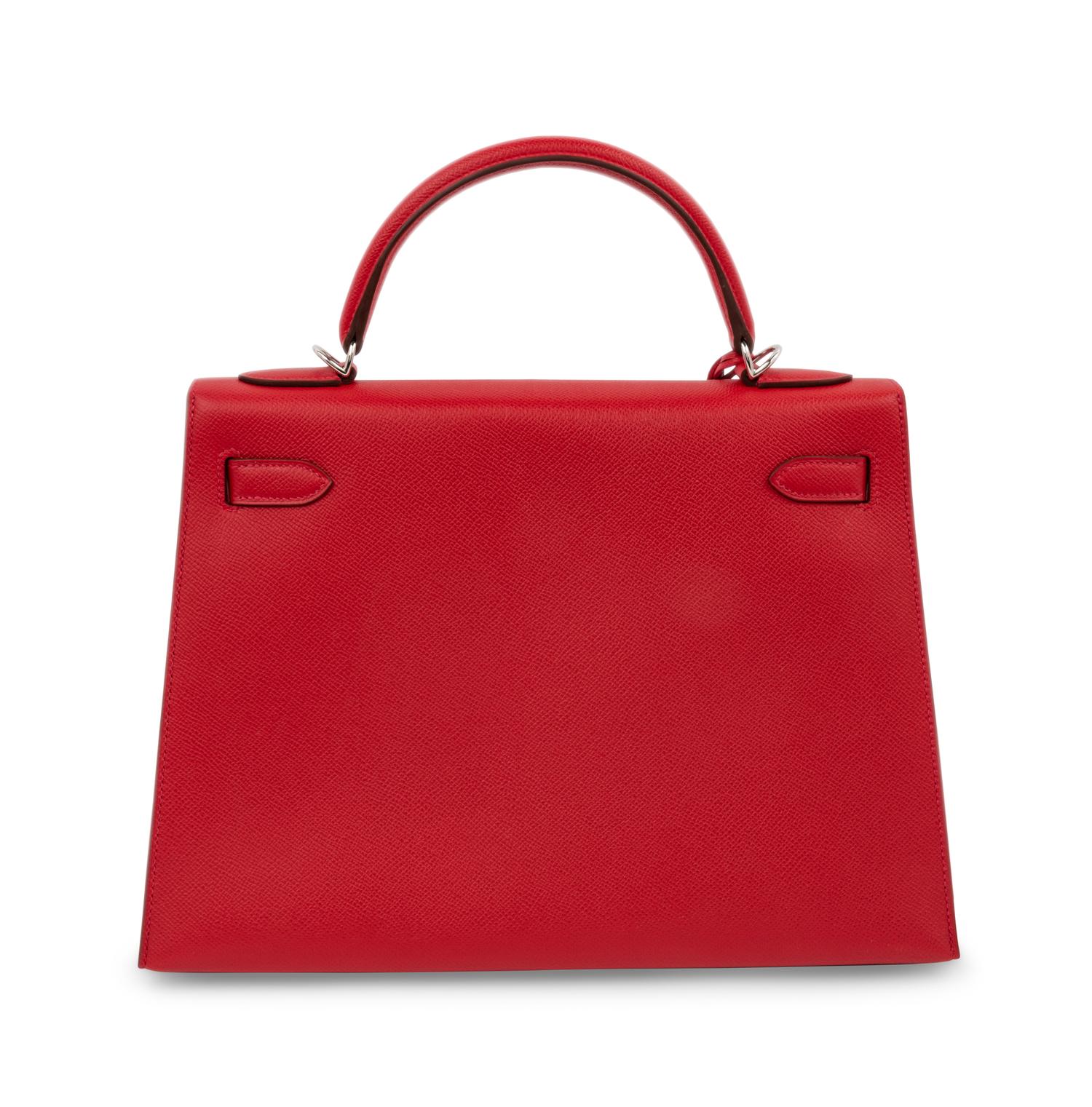 Red Hermès Epsom Leather Kelly 32 with Strap, 2014
