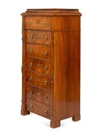 A Victorian Burl Walnut Semainier Chest