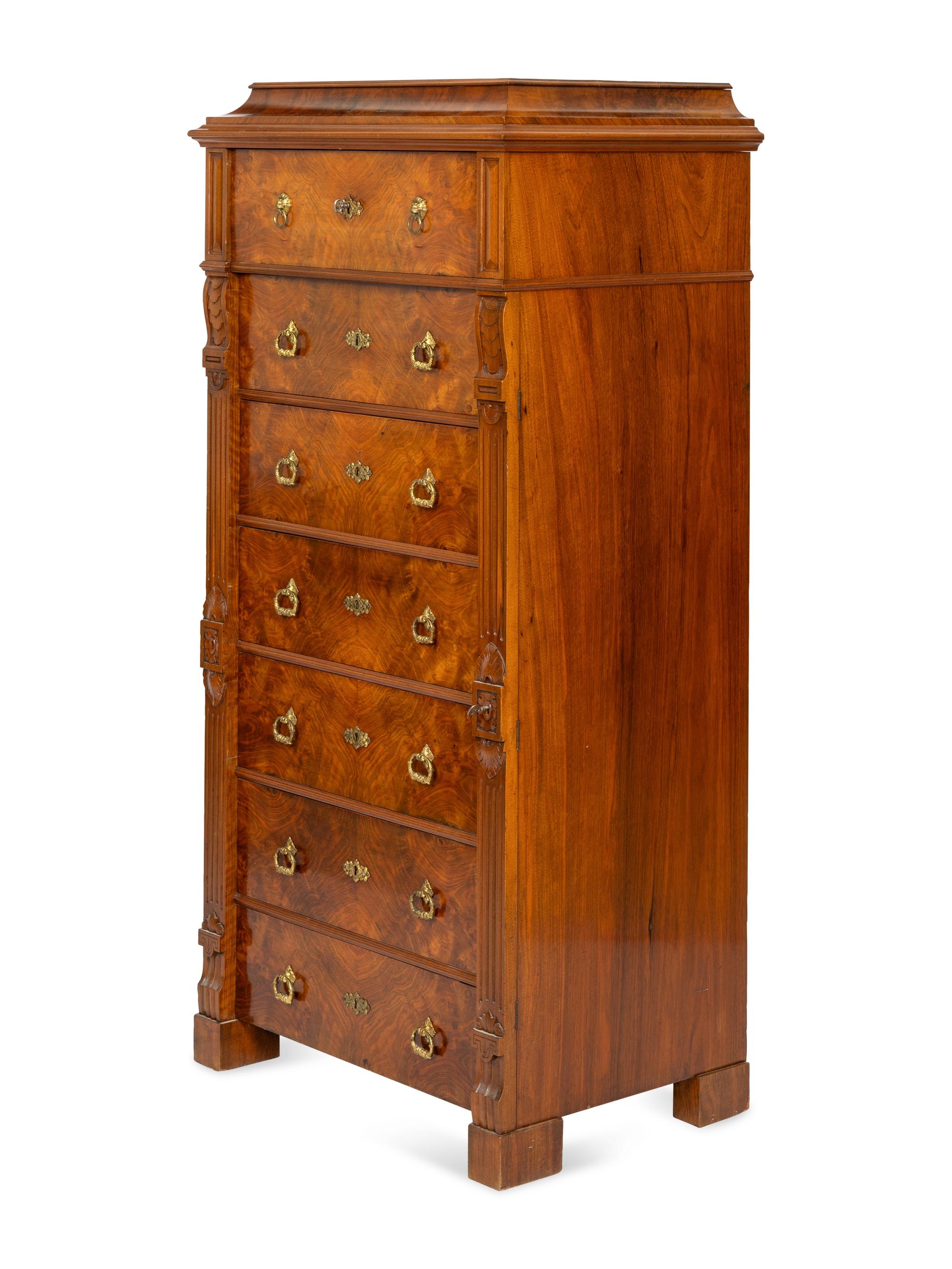A Victorian Burl Walnut Semainier Chest