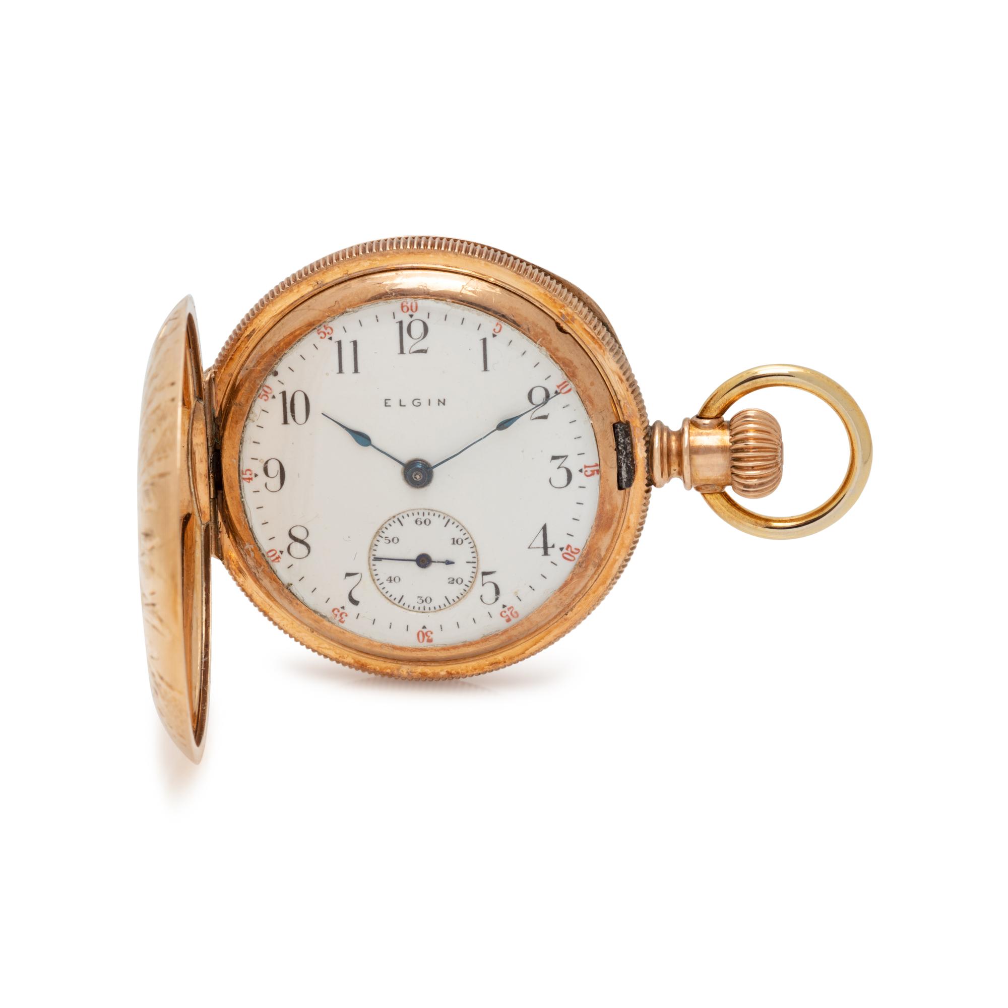 ELGIN, 14K YELLOW GOLD HUNTER CASE POCKET WATCH