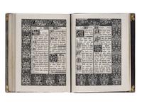 WOVEN PRAYERBOOK FROM THE WORLD’S FAIR IN PARIS R.P.J. Hervier, designer, J. A. Henry, fabricator, A. Roux, editor Livre de Prières tissé d’après les enluminures des manuscrits du XIVe au XVIe siècle [Book of Prayers woven after illuminations in manuscripts of the fourteenth and fifteenth century], in Latin and French, illustrated book woven in silk [Lyons, dated 8 September 1887]