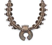 Zuni Silver and Petit Point Turquoise Cluster Squash Blossom Necklace