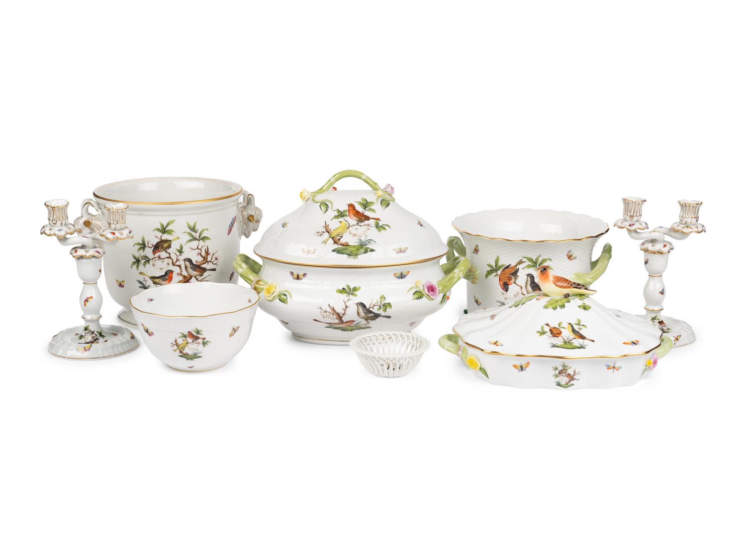 A Collection of Herend Rothschild Bird Porcelain Table Articles
