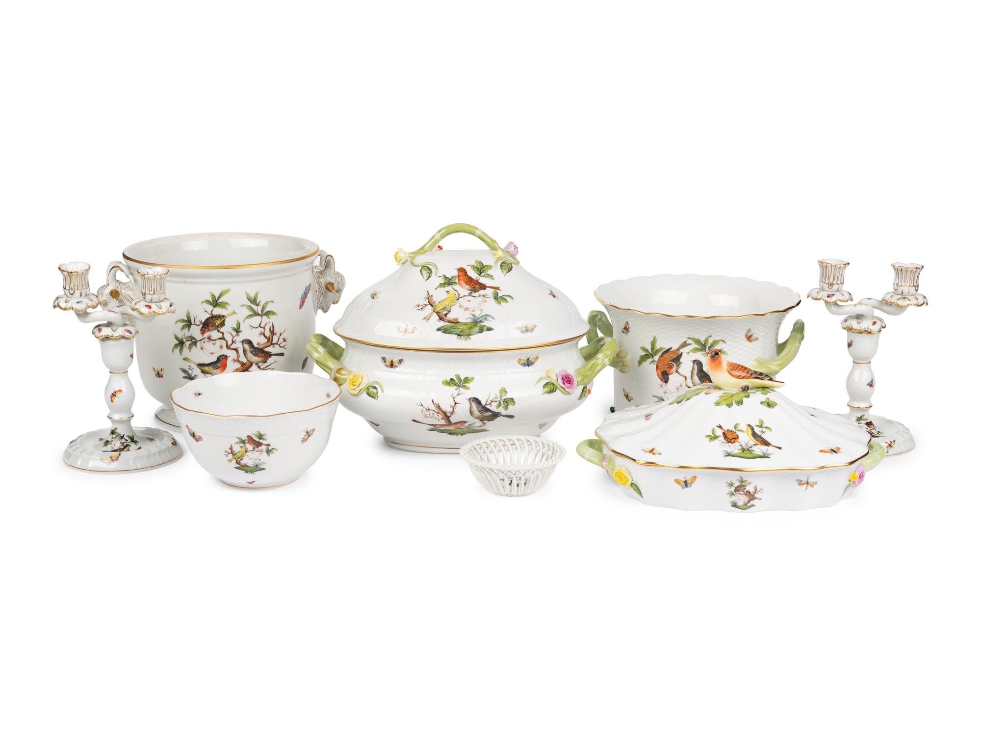 A Collection of Herend Rothschild Bird Porcelain Table Articles