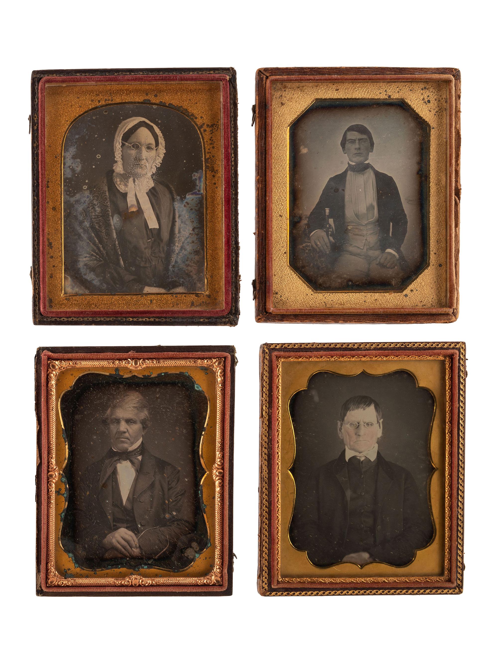 [EARLY PHOTOGRAPHY]. A group of 23 daguerreotype and tintype portraits of subjects with glasses, including: