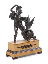 An Empire Bronze Mounted Sienna Marble Figural Mantel Clock