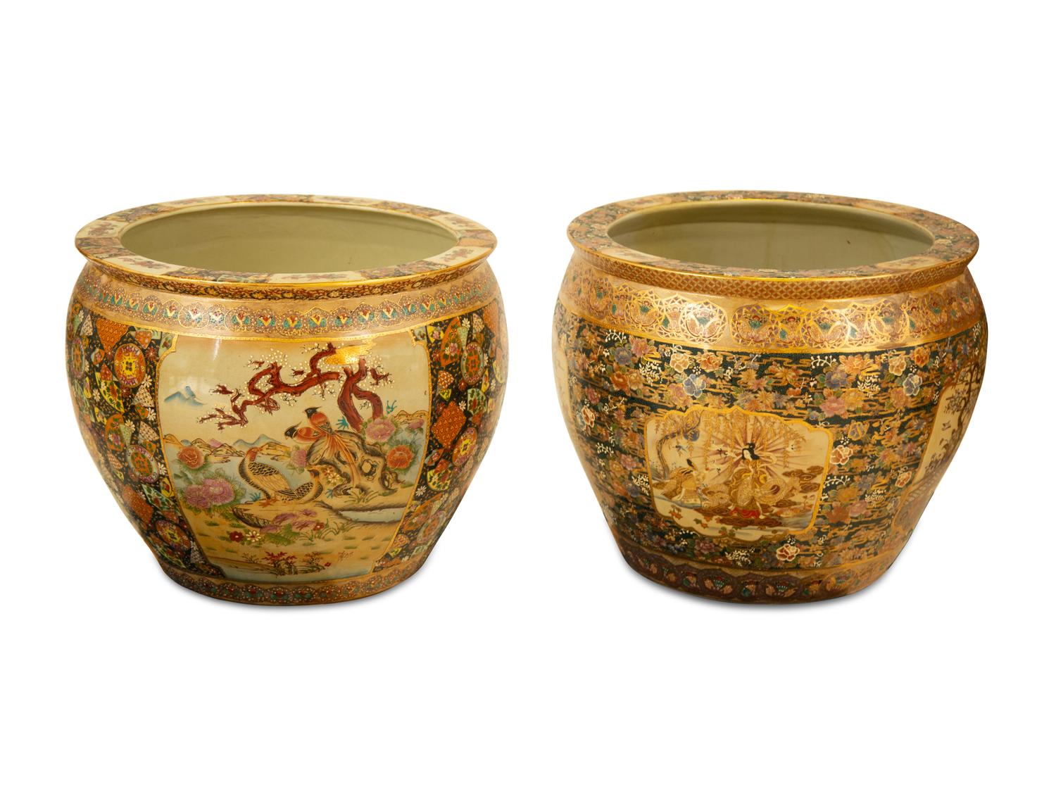 Two Similar Japanese Satsuma Porcelain Jardinières