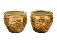 Two Similar Japanese Satsuma Porcelain Jardinières