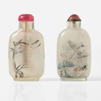 Two inside-painted snuff bottles 玻璃內畫鼻煙壺兩件 Inscribed Zhou Leyuan ?????