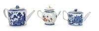 Three Chinese Export Porcelain Teapots Height of tallest 6 1/4 inches. — CIRCA 1800 AND LATER