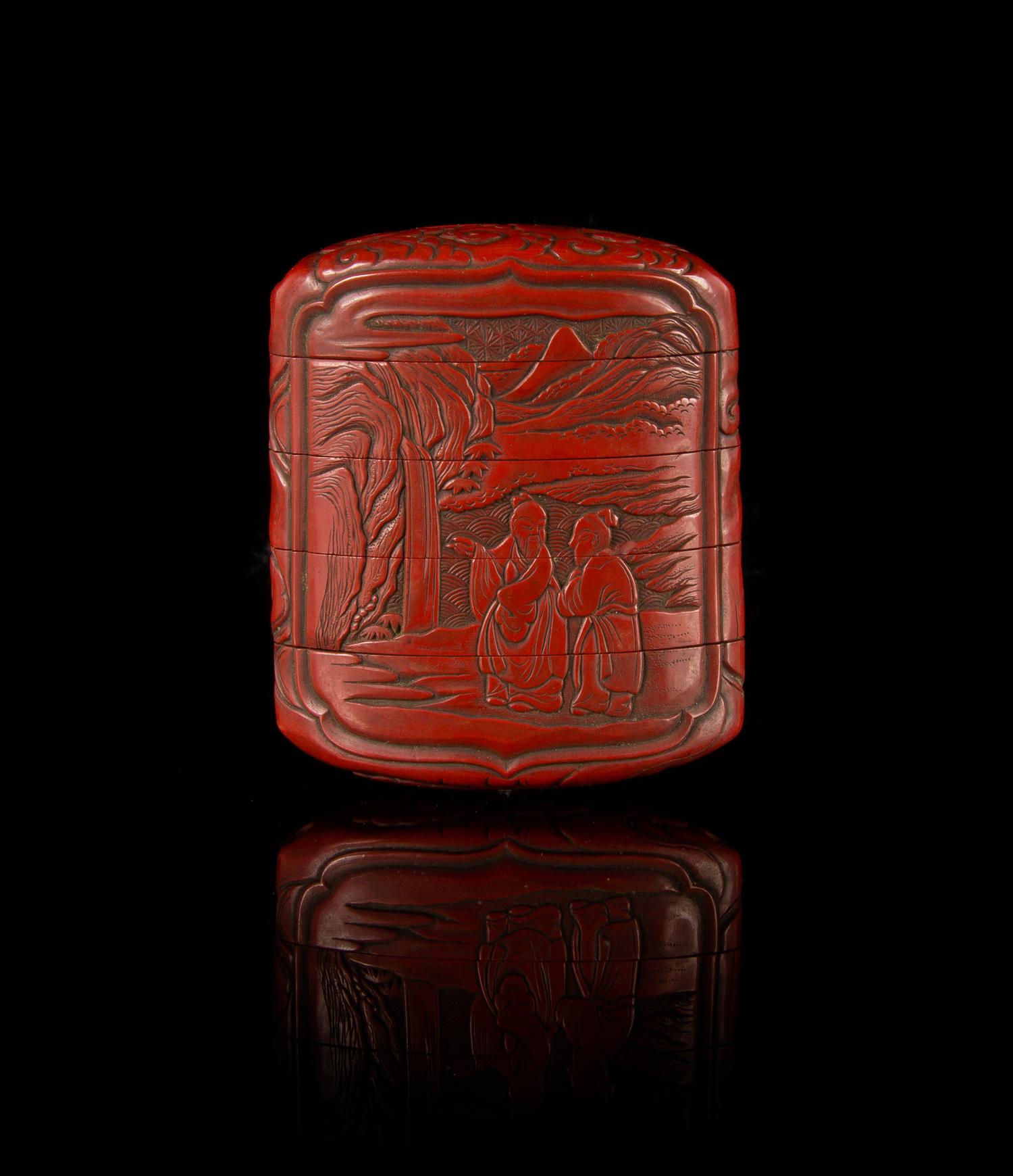A Cinnabar Lacquer Four-Case Inro