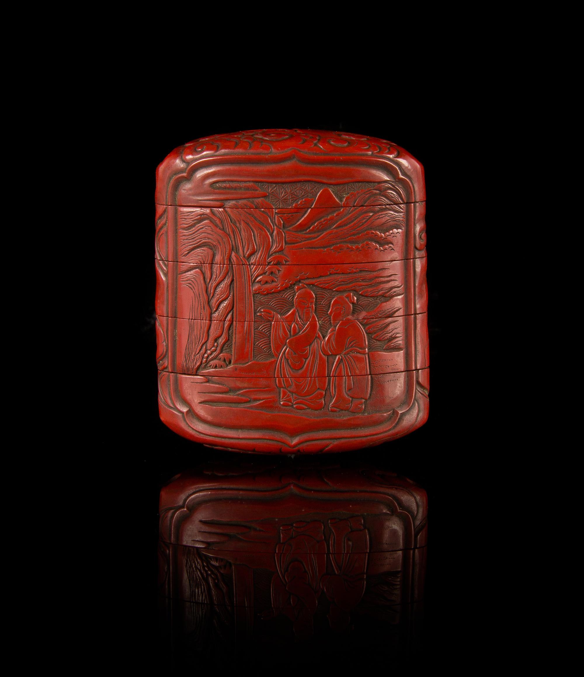 A Cinnabar Lacquer Four-Case Inro