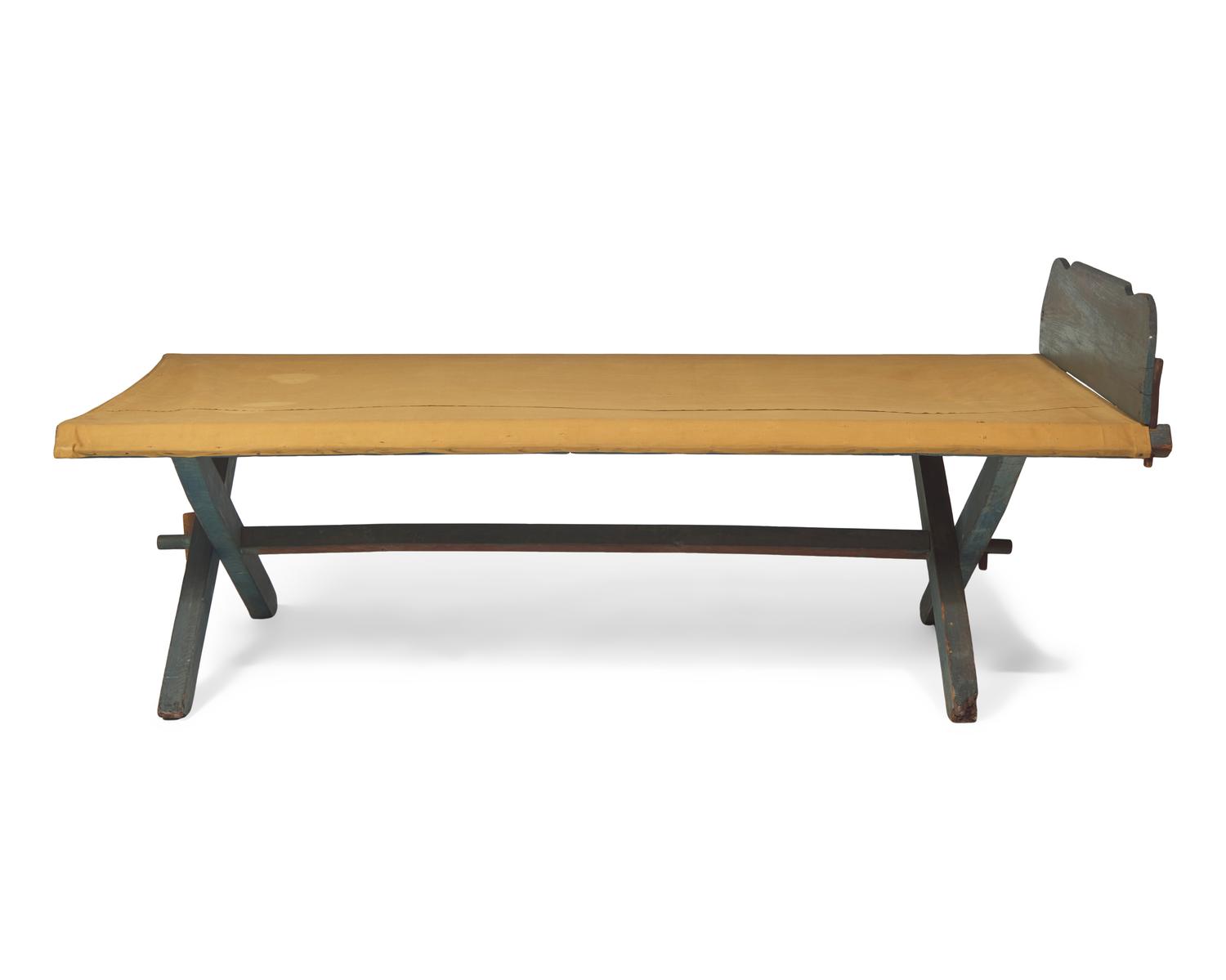 A Folding Painted Poplar and Oak Camp Bed or Cot