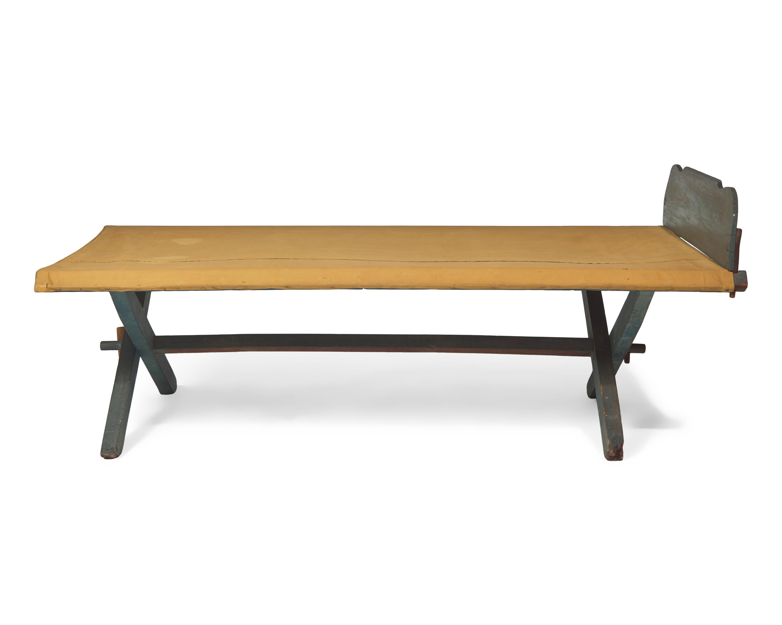 A Folding Painted Poplar and Oak Camp Bed or Cot